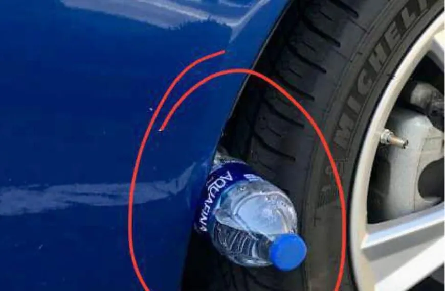 Waarschuwing: Als je een plastic fles bij je autoband ziet, is het verstandig om meteen 112 te bellen