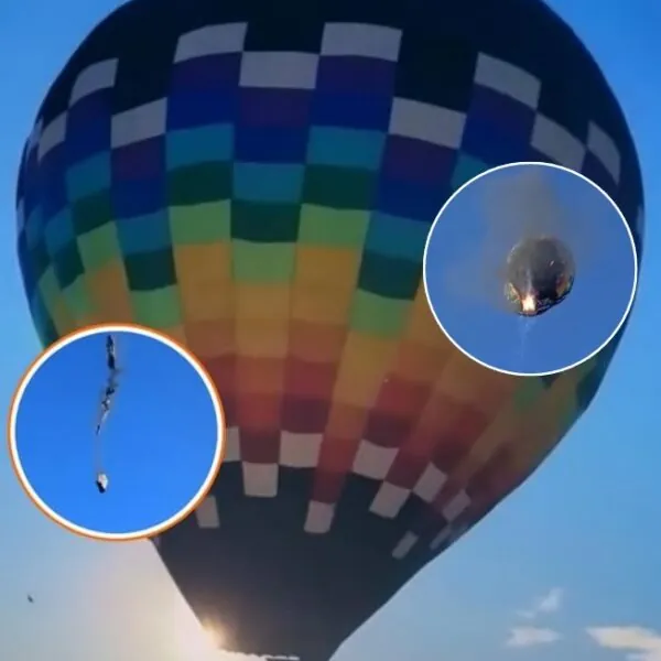 Luchtballon met 22 mensen aan boord vliegt in brand, gillende omstanders filmen de crash. “Dit is niet te bevatten.” Op grote hoogte zijn er ineens vlammen te zien