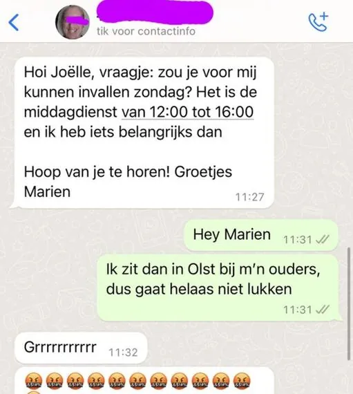 Man zoekt iemand die zijn middagdienst over wil nemen omdat zijn kat anders in zijn bed plast