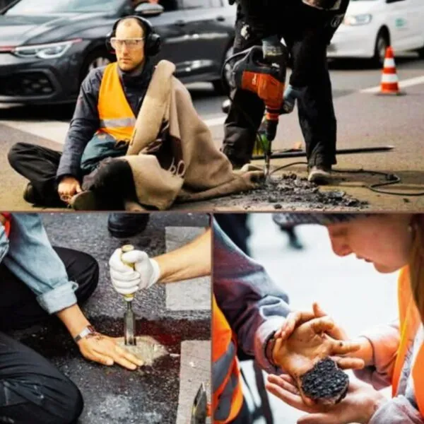 BEKIJK: Klimaatactivisten in paniek – hun handen zitten écht vast in het cement